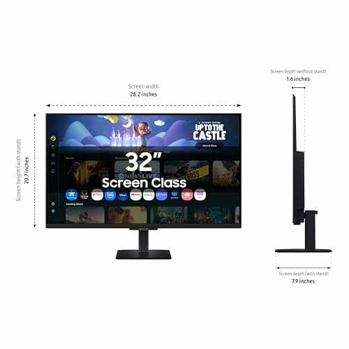 32-inch smart monitor with dimensions and side view