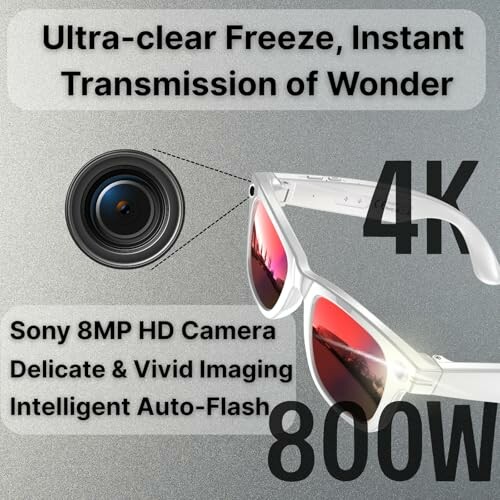 4K camera sunglasses with Sony 8MP HD and auto-flash.