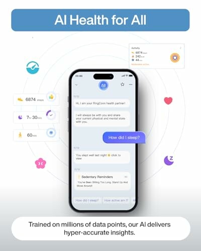 Smartphone displaying AI health tracking app with data insights.