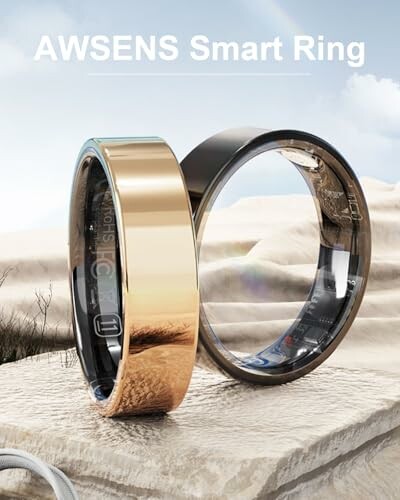 AWSENS smart rings on a sandy background