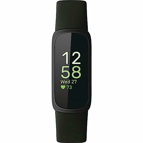 Black fitness tracker with time and heart rate display
