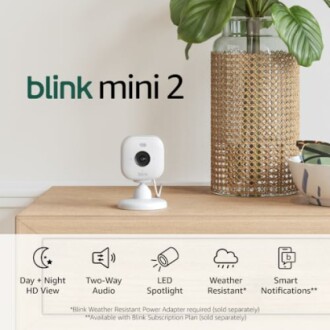 Blink Mini 2 security camera with features listed below.
