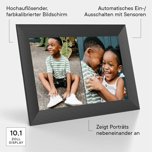 Digital photo frame displaying two images of smiling children.