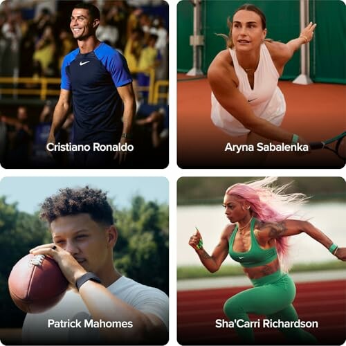 Collage of four athletes including a soccer player, tennis player, football player, and sprinter.