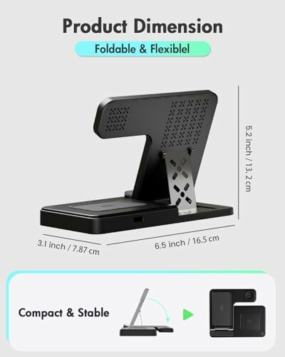 Foldable and flexible phone stand dimensions.