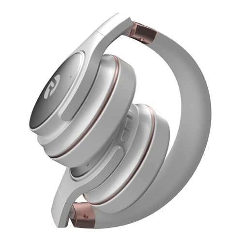 Foldable wireless headphones in white and rose gold.
