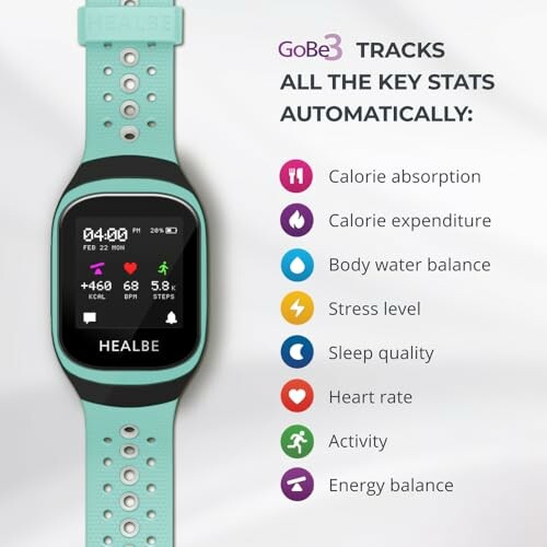 Healbe GoBe3 fitness tracker displaying health metrics.