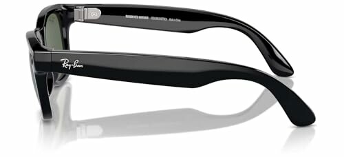 Side view of black Ray-Ban sunglasses with logo.
