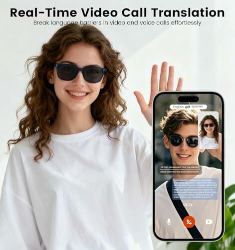 Person using a smartphone app for real-time video call translation.