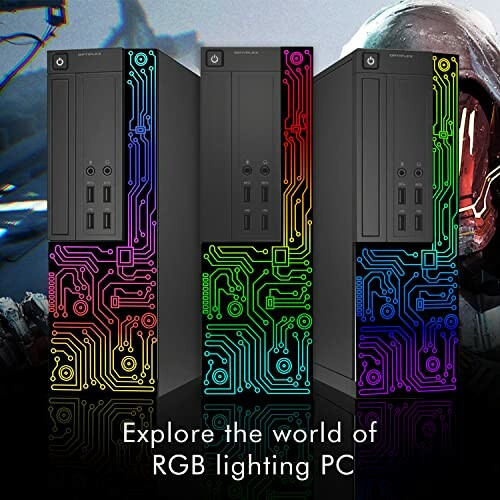 Three RGB lighting PCs with circuit design on front panels.