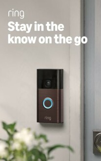 Ring video doorbell mounted on a wall.