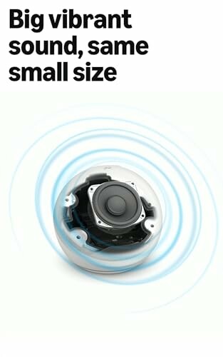 Compact speaker emitting sound waves with text 'Big vibrant sound, same small size'