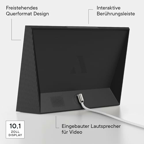 Back view of a smart display with interactive touch bar and built-in speaker.