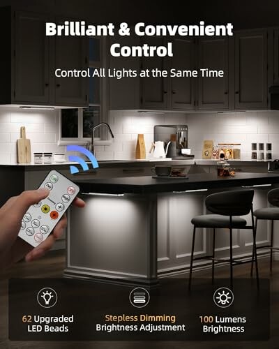 Smart lighting control system in a modern kitchen with remote.