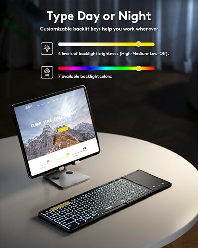 Tablet with keyboard featuring customizable backlit keys.