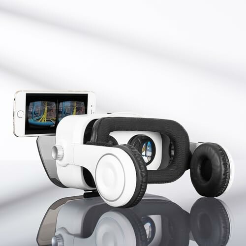 VR headset with smartphone displaying virtual reality content.