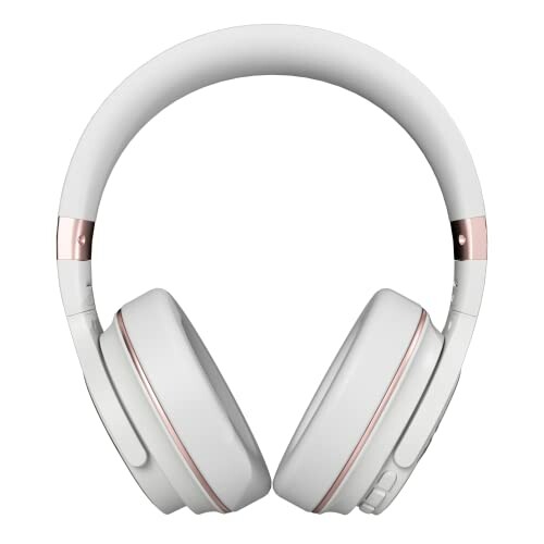 White over-ear headphones with pink accents